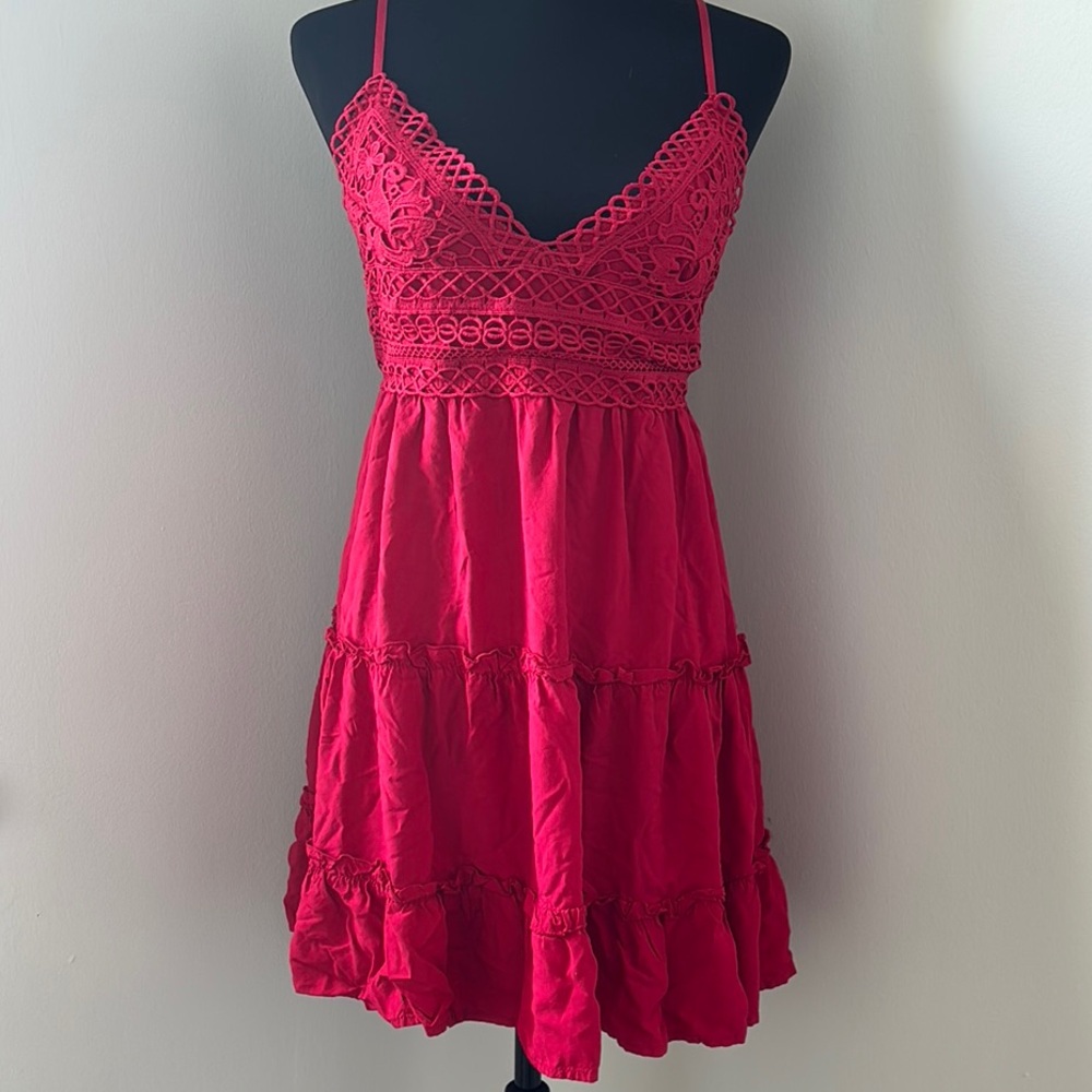 SHEIN Pink Ruffled Tiered Mini Sundress